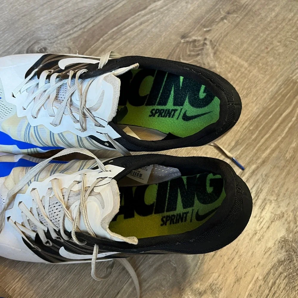 Nike Zoom Superfly R4 Mens 14 White Blue Sprint Spikes 705373-100 Track Shoe